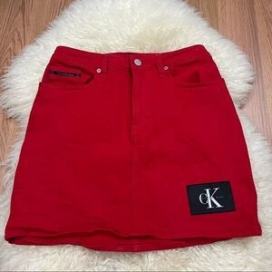 Y2K Style CK Calvin Klein Tango Red Denim Mini Skirt 27